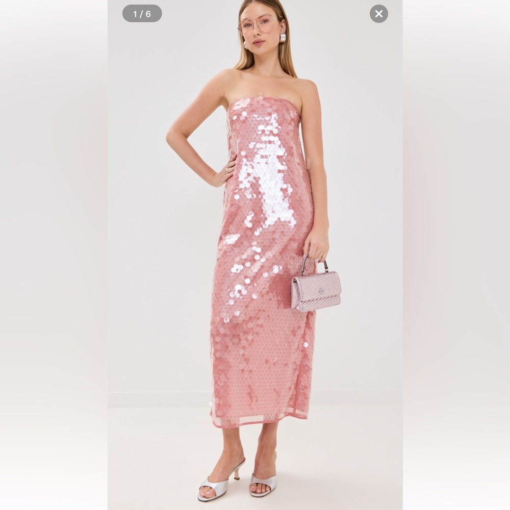 STAUD Casey Elegant Pink Sequin Evening Dress SIZE 0